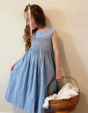 Strasburg Girls 4 Smocked Blue Gingham Dress